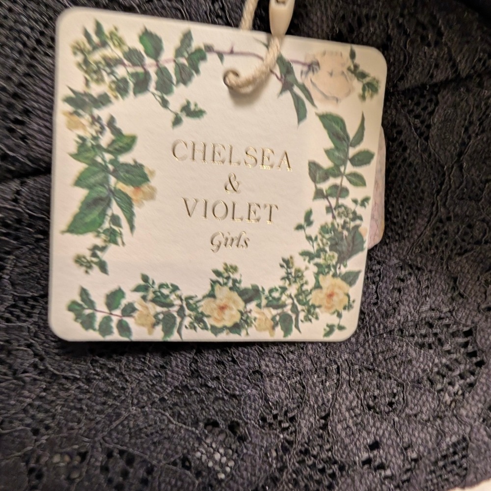 Chelsea Violet Black Floral Lace Bell Bottom Flare Pants Girls Size Medium 10/12 - Picture 10 of 12